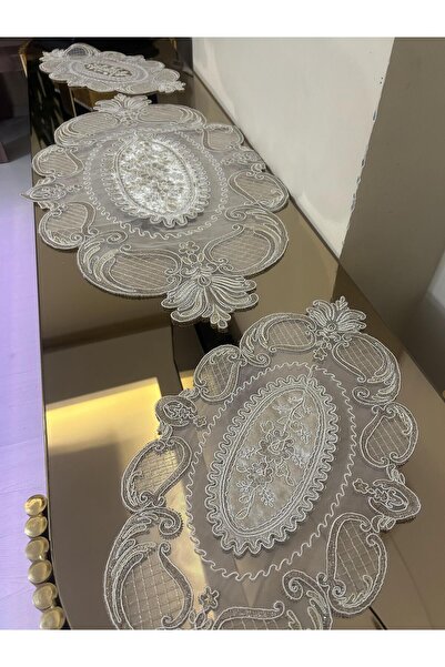 Tekstilsa Νέο Luxury Runner Lounge Τραπεζάκι σαλονιού Τραπεζομάντιλο Velvet Lounge Σετ 3 τεμαχίων Cappuccino