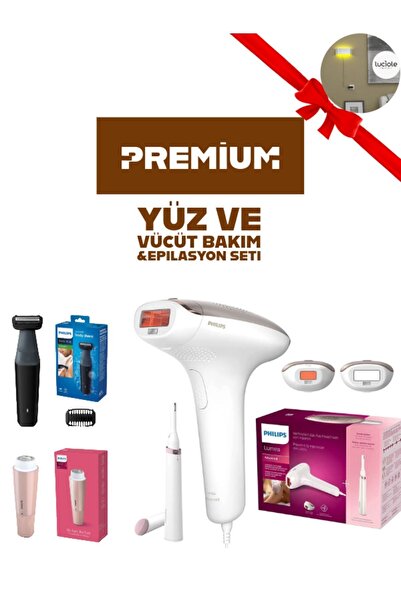 Philips PREMİUM Yüz ve Vücüt Bakım & Lazer Epilasyon Seti,Tüy alma, Kalem Düzeltici FULL Set+ LambaderHediye