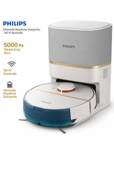Philips Homerun 7000 Serisi Islak & Kuru Mop Özelliği Ultra Yüksek Emiş Gücü Aqua Istasyonlu Robot Süpürge
