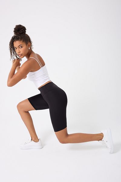 Myluvi Women's High Waist Gathering Effect Scuba Diver Sports Biker Shorts