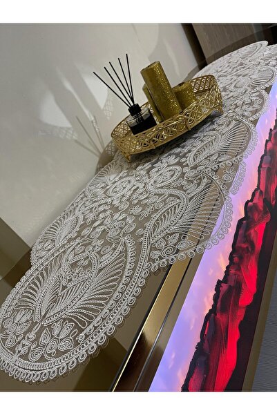 Tekstilsa Luxury Runner Salon Room Τραπεζάκι σαλονιού Τραπεζομάντιλο Γαλλικό Δαντελένιο Προίκα (ΛΕΥΚΟ) 1τμχ New Runner (133X45CM)