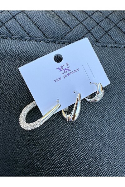 ARMELİA ACCESORİES Armelia Accessories 3’lü Gümüş Renk Modern Küpe Seti