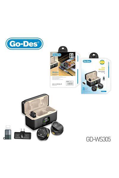 Go-Des Dual wireless microphone with magnetic button, charging case, long-range clear sound, compatible with iPhone and Type-C devices