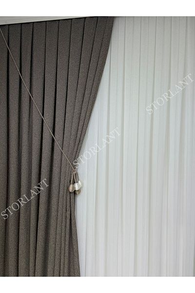 Storlant Puffy Gravel Brown Patterned Linen Background Curtain L Product Frequently Pleated L Accessory Gifted L Single Wing