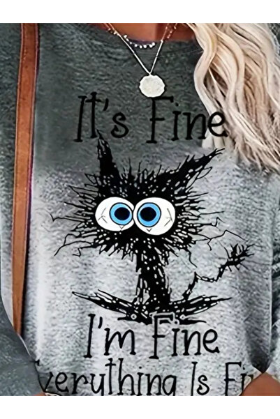 karelin Women's Long Sleeve Crew Neck Print Single Jersey Blouse