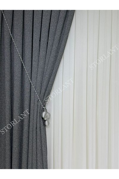 Storlant Puffy Gravel Dark Gray Patterned Linen Background Curtain L Product Frequently Pleated L Accessory Gifted L Single Wing
