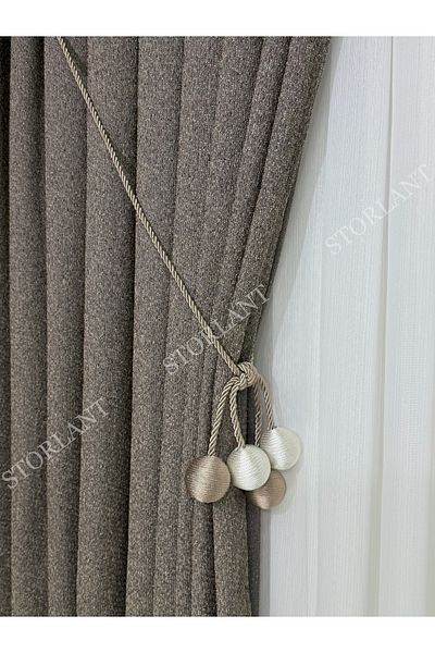 Storlant Puffy Gravel Brown Patterned Linen Background Curtain L Product Frequently Pleated L Accessory Gifted L Single Wing
