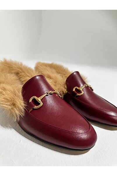 Eataly Shoes 046-805 Claret Red Γυναικείες Παντόφλες με Γούνα Εσωτερικά