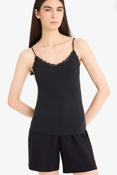 DeFacto Lace Detailed Thin Strap Cotton Black Underwear Tank Top-Fall in Love Y5360Az24Au
