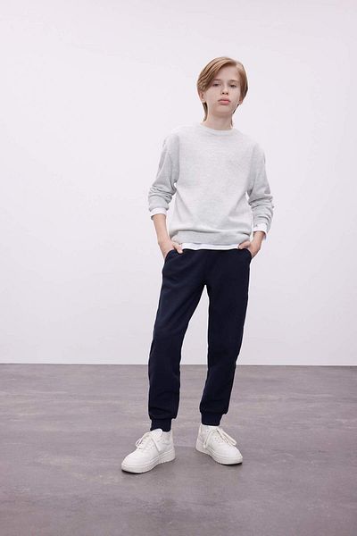 DeFacto Boy's Optical Gray Crew Neck Basic Plain Knitwear Sweater 25K 801004698