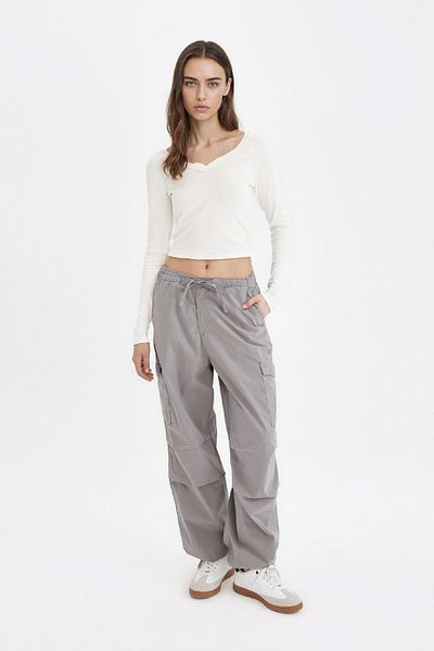 DeFacto Coool Parachute Poplin Pants Basic Plain with Pockets Elastic Waist A6266Ax24Sp