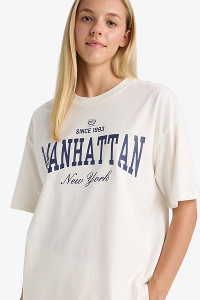 DeFacto Oversize Wide Fit Crew Neck Printed Short Sleeve T-Shirt F7875Ax25Au