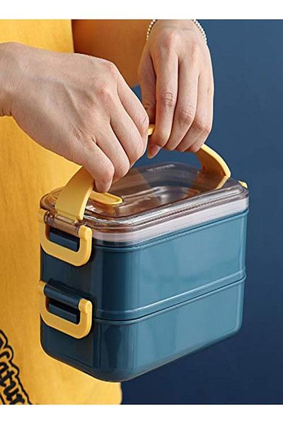 COOYA 1600ml Bento Box， With Divider Leakproof，Durable ，Can microwave, Safe and Non-Toxic，Blue