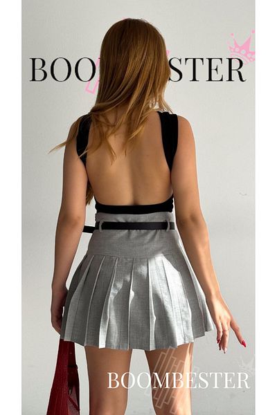 BoomBester Women's Polyviscon Fabric Belted Skirt with Pleated Shorts