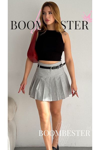 BoomBester Women's Polyviscon Fabric Belted Skirt with Pleated Shorts