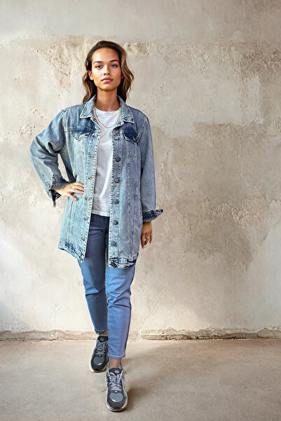 poupee Kadın Kot Ceket, Patchwork Denim Ceket