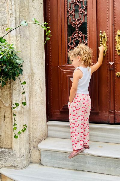 minojoy Cherry Patterned Girl's Trousers with Pockets
