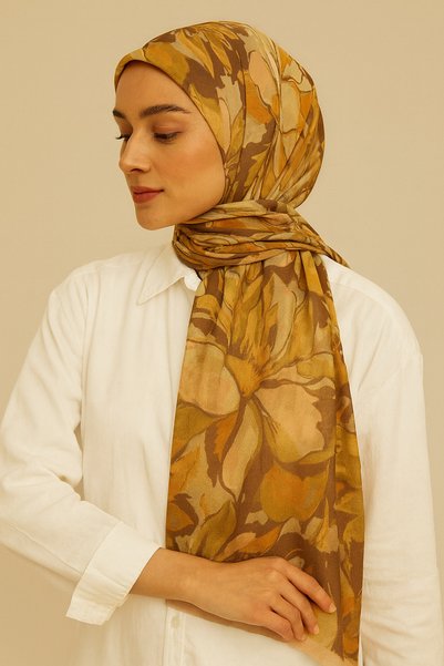 tuaipek Flower Desen Fransız İpeği Şal 70x180cm