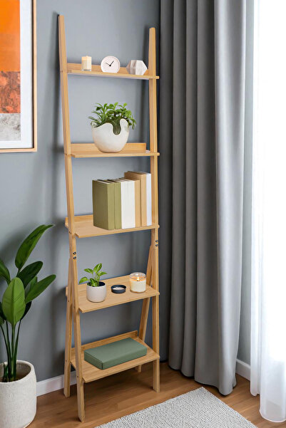 Digithome Bambu 5 Raflı Merdiven Kitaplık Banyo Düzenleyici Raf Organizer Saksılık DB-0022