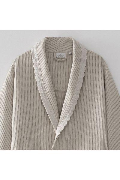 Ecocotton Alessa Beige Women's Bathrobe - 100% Organic Cotton Jacquard