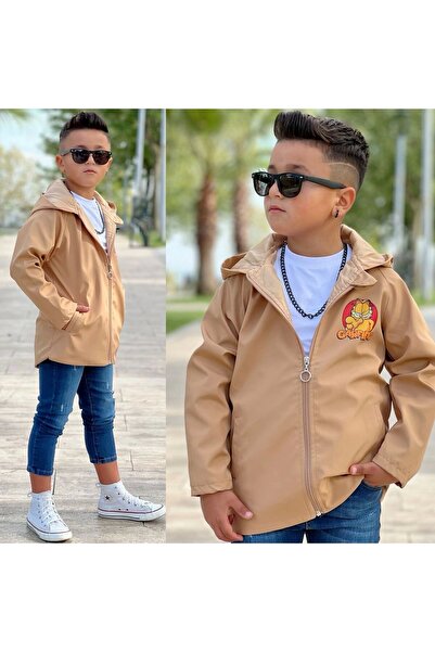 DUDOR KİDS Boy's Waterproof and Windproof Beige Trench Coat-Rain Coat-Windbreaker