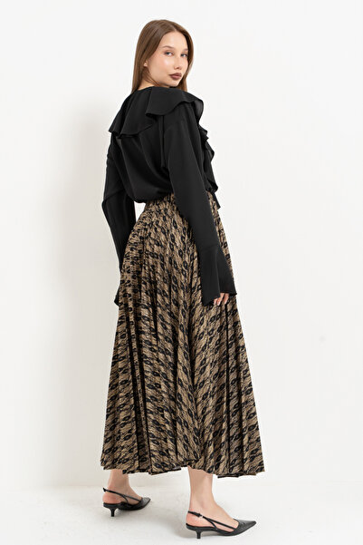 Kikiriki Fusta lungă plisată cu talie elastică negru-aurie