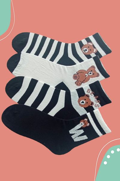 Esinti 4 Pairs of Women's and Men's Cotton Patterned Socks – College & Sneaker Matching Colorful Socks
