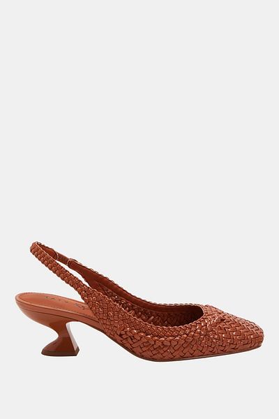 Katy Perry Laterr Woven Brown Straw Metal Heeled Women's Shoes
