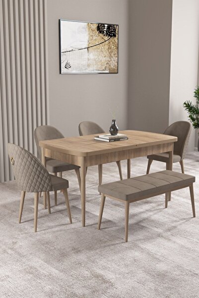 asaella mobilya Milas Meşe Desen 80x132 Açılabilir Mdf Masa Yemek Odası Takım...