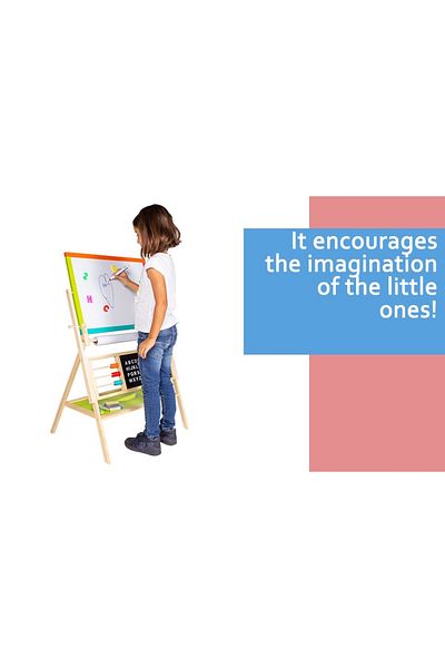 indiggo 2 in 1 wooden educational toy, Magnetic board with marker, chalk board, 96 cm H, Wood