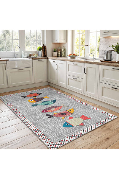 Realhomes Renkli Balık Desenli Modern Mutfak Halısı - Yıkanabilir ve Kaymaz Tabanlı