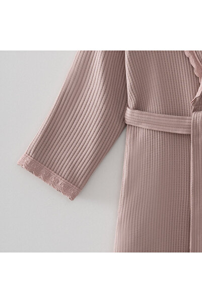 Ecocotton Alessa Women's Pique Bathrobe 100% Organic Cotton Jacquard Powder