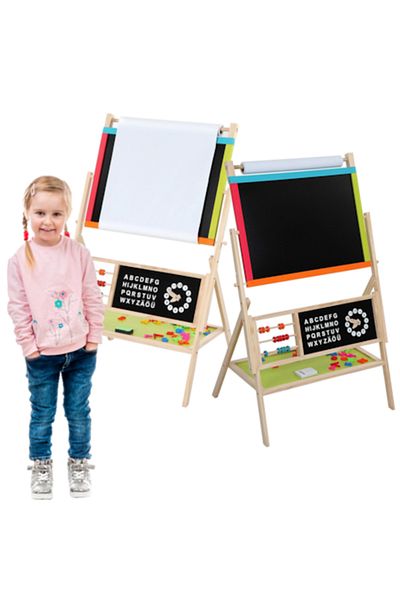 indiggo 2 in 1 wooden educational toy, Magnetic board with marker, chalk board, 96 cm H, Wood