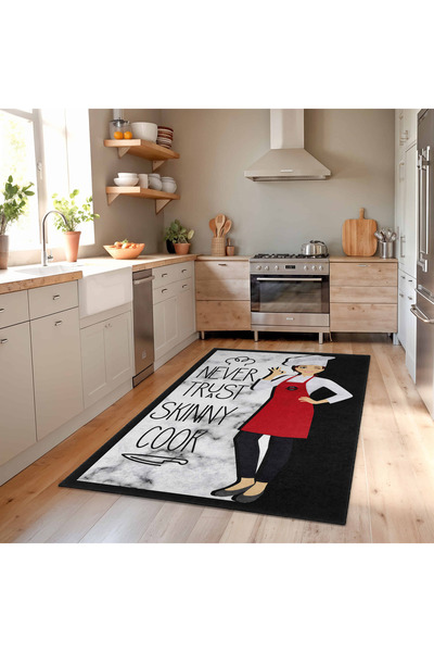 Realhomes Şef Temalı Komik Yazılı Kaymaz Taban Mutfak Halısı Dijital Baskılı ...