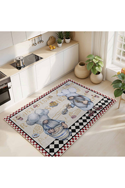 Realhomes Şirin Aşçılar Temalı Mutfak Halısı - Yıkanabilir Kaymaz Tabanlı Dij...