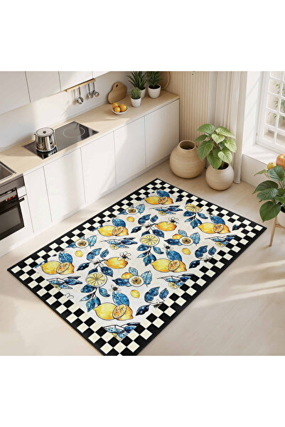 Realhomes Limon Desenli Renkli Çiçek Motifli Mutfak Halısı Yıkanabilir Kaymaz...
