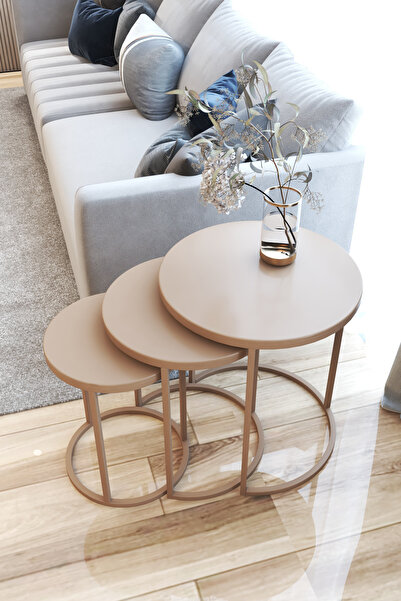 ECOL DESİNGS 3lü Lüx Zigon Sehpa Cappuccino