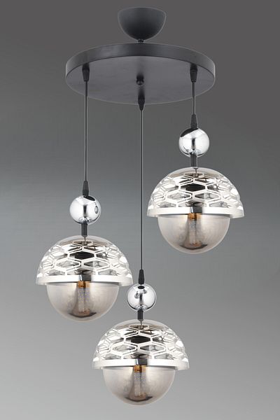 ESSLİGHT Lema 3-Piece Pendant Lamp Chandelier (Smoked Glass) Living Room Bedroom Kitchen Young Room