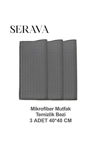 Serava 3'lü Mikrofiber Mutfak Temizlik Bezi – Yumuşak, Dayanıklı, İz Bırakmaz (40x40)