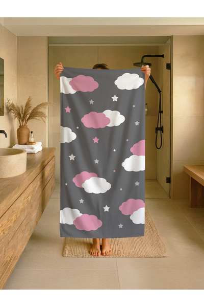 Talia Home Παιδική πετσέτα παραλίας - θάλασσας - πισίνας με σχέδια ροζ σύννεφ...