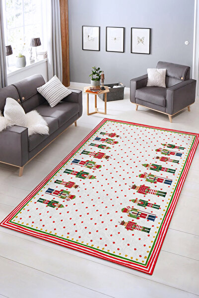 Realhomes Yılbaşı Temalı Dijital Baskılı Kaymaz Taban Halı | Dikkat Çeken Fig...