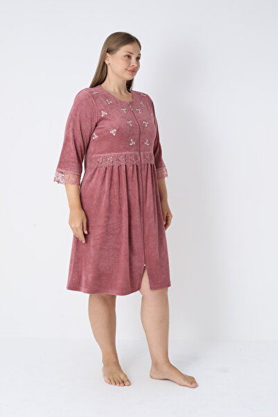 ROMEO LİFE Γυναικείο φόρεμα μεγάλου μεγέθους μπαμπού με φερμουάρ κομψό βελούδινο φόρεμα 3455-B