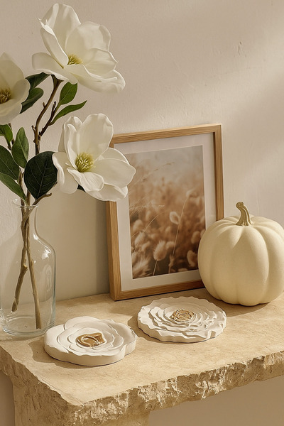 Mandalin Art Studio طقم ديكور مكون من قطعتين على شكل وردة، طبق وقاعدة