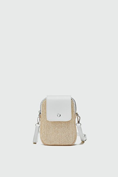 Shule Bags Vexa Hasır Görünümlü Çapraz Çanta Beyaz