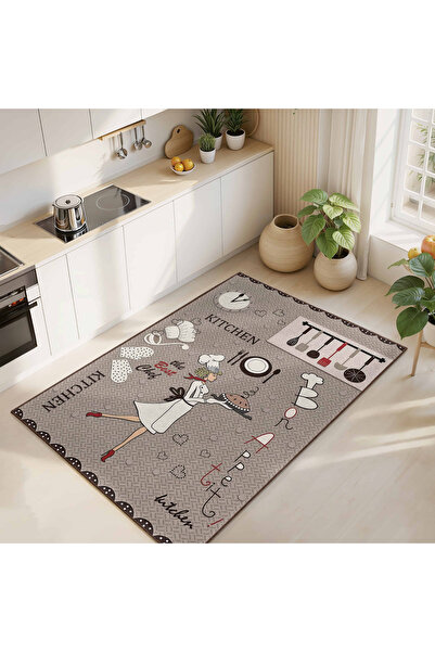 Realhomes Sevimli Aşçı Temalı Kaymaz Tabanlı Yıkanabilir Dikdörtgen Halı