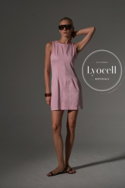 Maule Μίνι γυναικείο φόρεμα με φερμουάρ από φυσικό βαμβακερό ύφασμα Lyocell @Tenesso