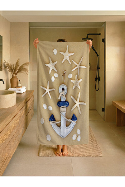 Talia Home Prosop de plajă pentru copii cu model de ancoră de stea de mare - ...