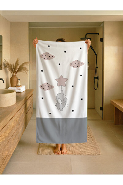 Talia Home Παιδική πετσέτα παραλίας - θάλασσας - πισίνας με γκρι σχέδιο ελέφα...