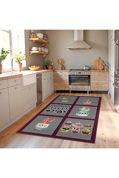 Realhomes Canlı Renklerle Baskılanmış Mutfak Temalı Kaymaz Taban Yıkanabilir ...
