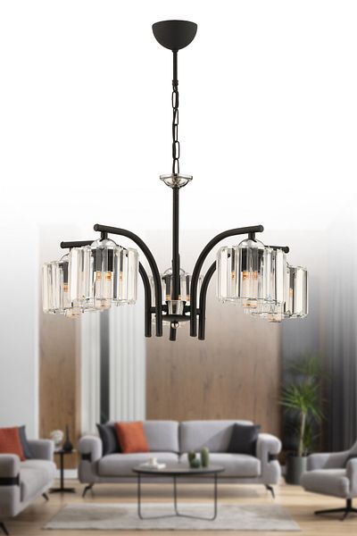 ESSLİGHT Milan 5-Piece Chandelier (Crystal Stone) Living Room Bedroom Kitchen Young Room Office